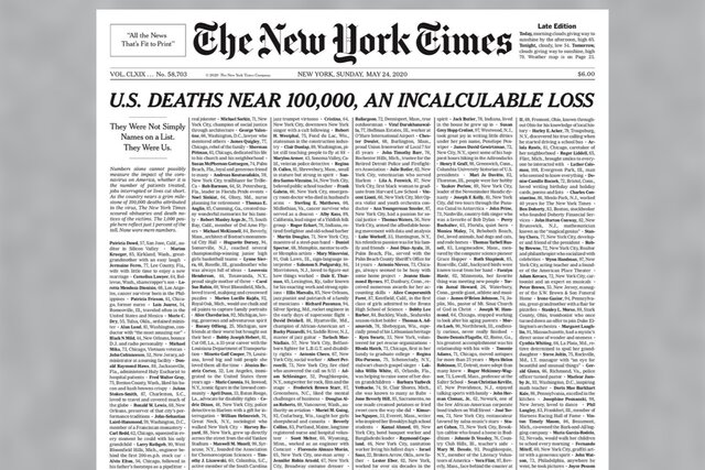 Это не просто имена в списке, они были одними из нас. The New York Times на первой полосе поименно назвала тысячу умерших от коронавируса