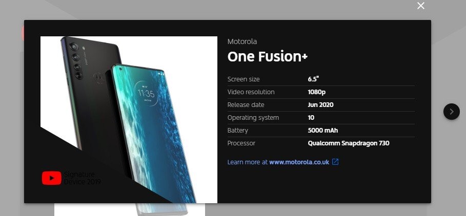 Утечка раскрывает характеристики и внешний вид смартфона Motorola One Fusion