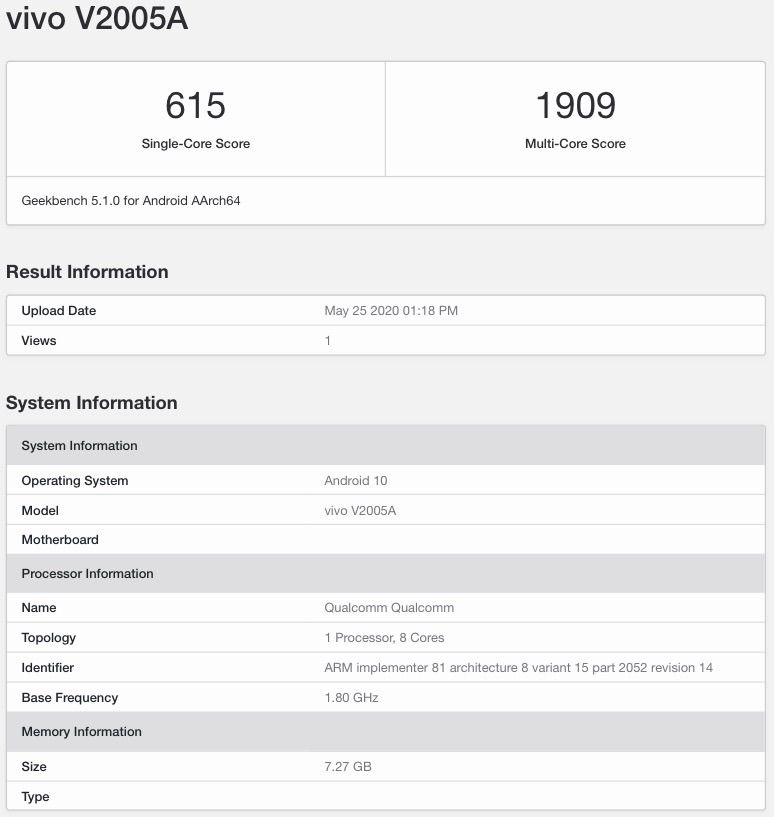 Смартфон Vivo X50 на процессоре Snapdragon 765G отметился в базе данных Geekbench